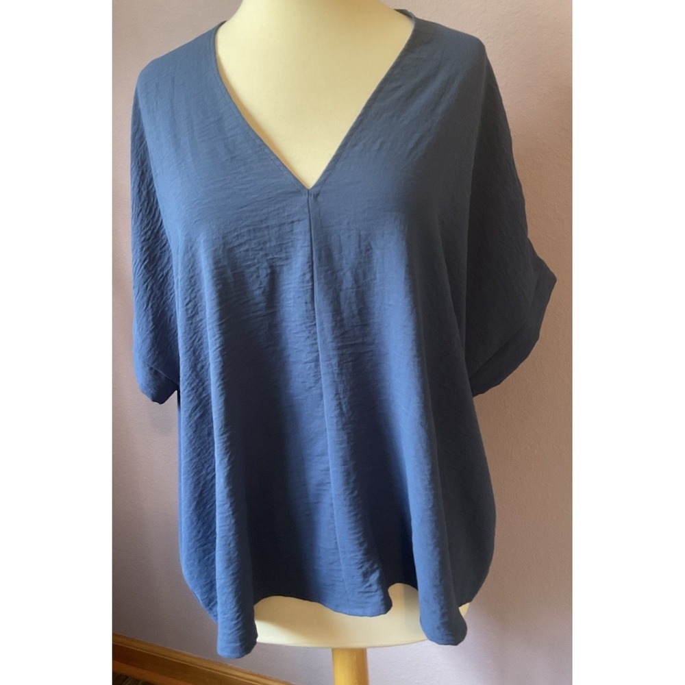 Brenda S Blue V Neck Blouse Top Size Medium